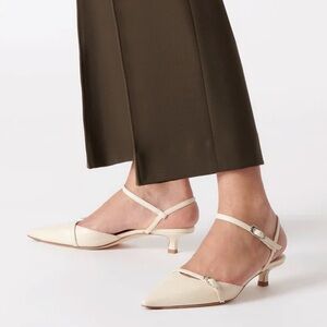 Aeyde Cream Pointed Kitten Heel Slingbacks